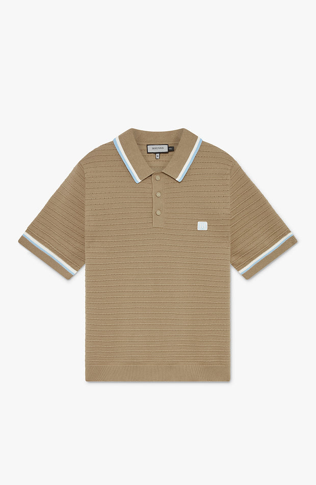 Riviera Knit Rib Polo in Taupe