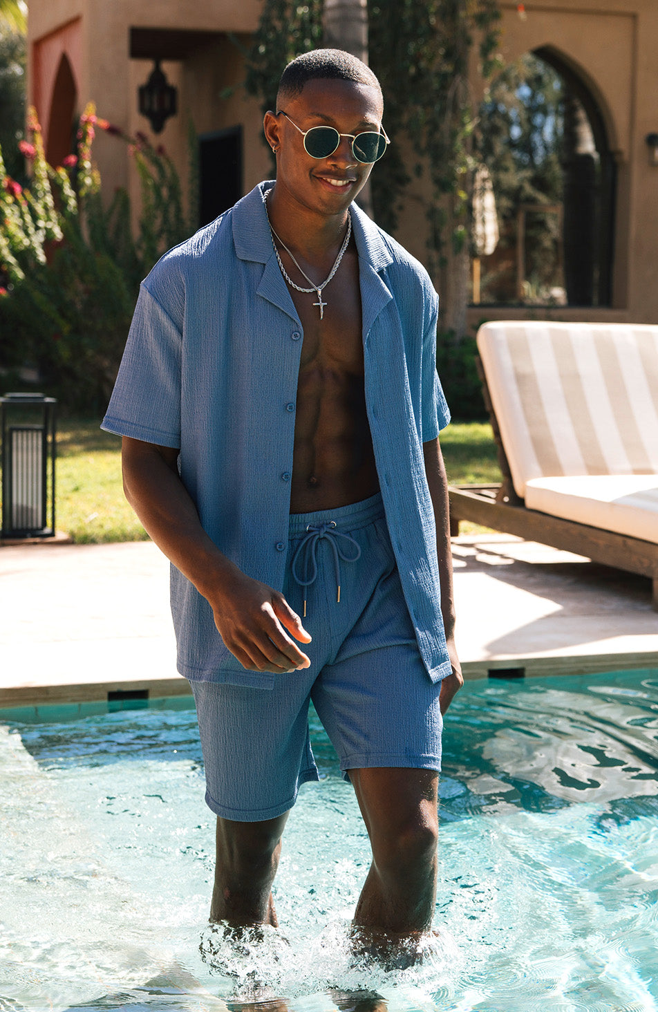 Eivissa Slim Stretch Shorts in Storm Blue