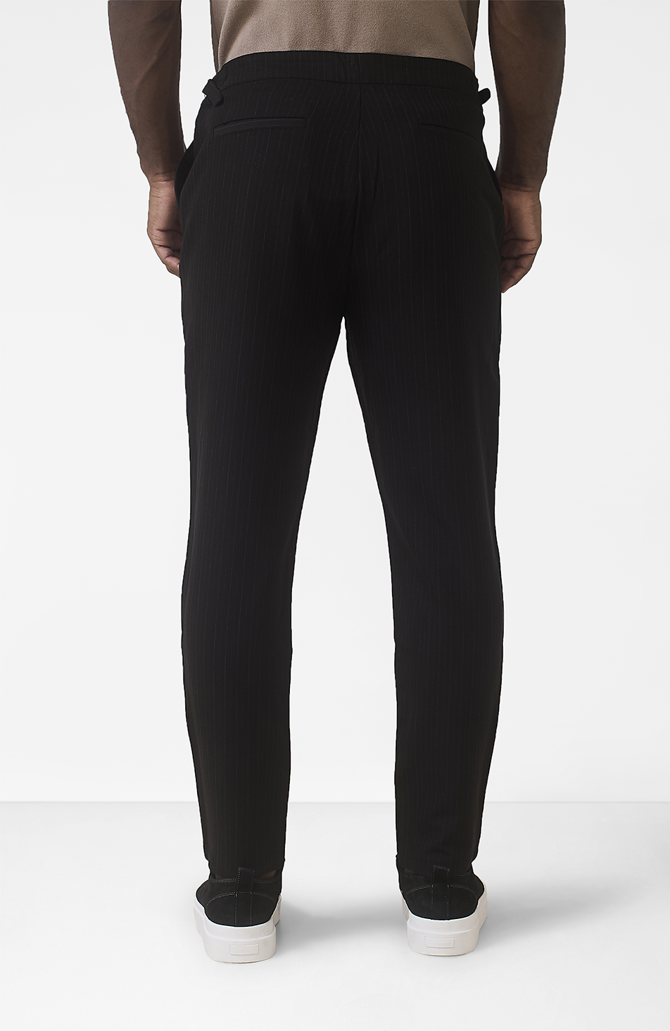 Savile Slim Pinstripe Chino Trousers in Black