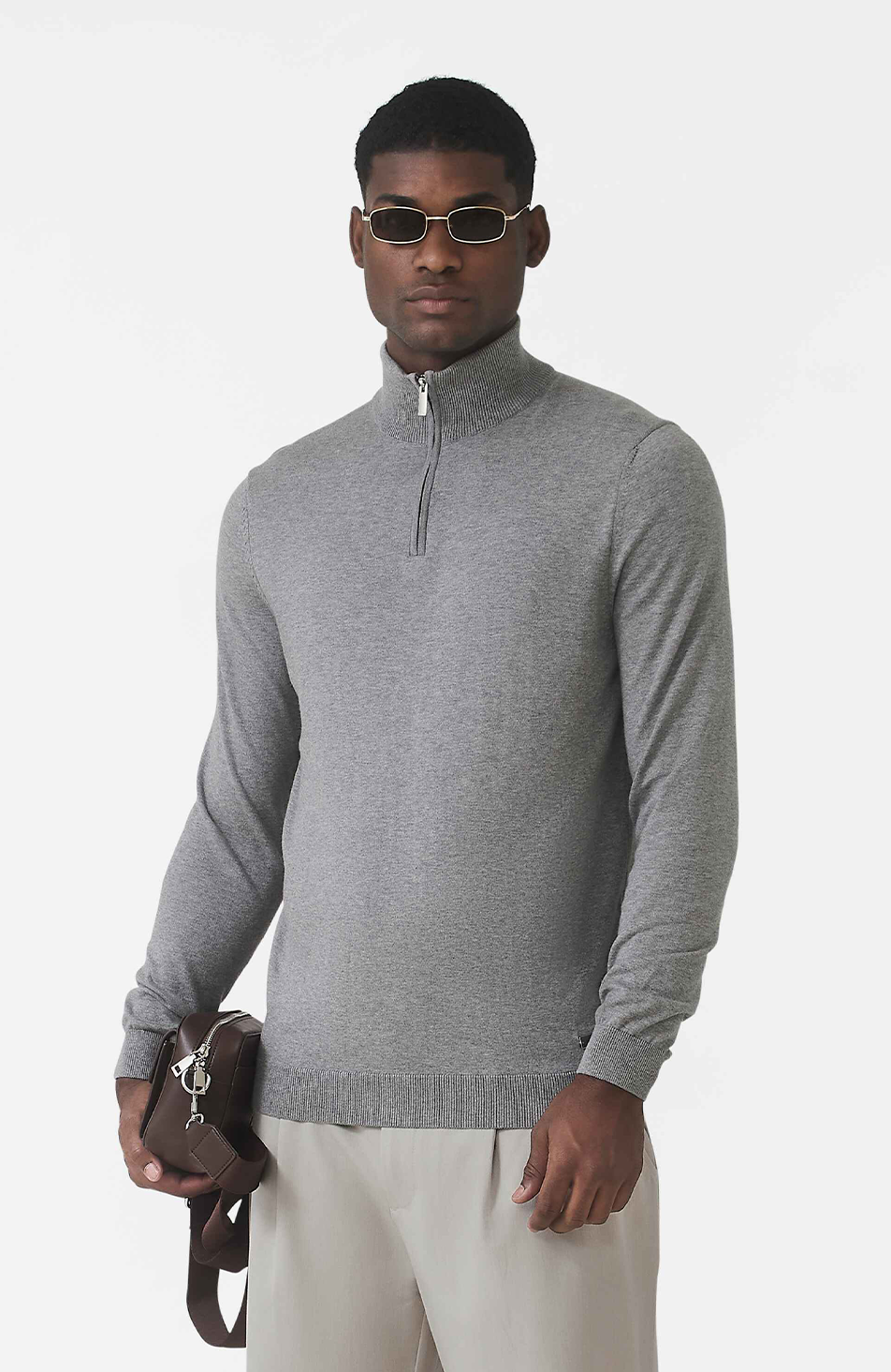 Canarsie Slim Knit Zip Jumper in Grey