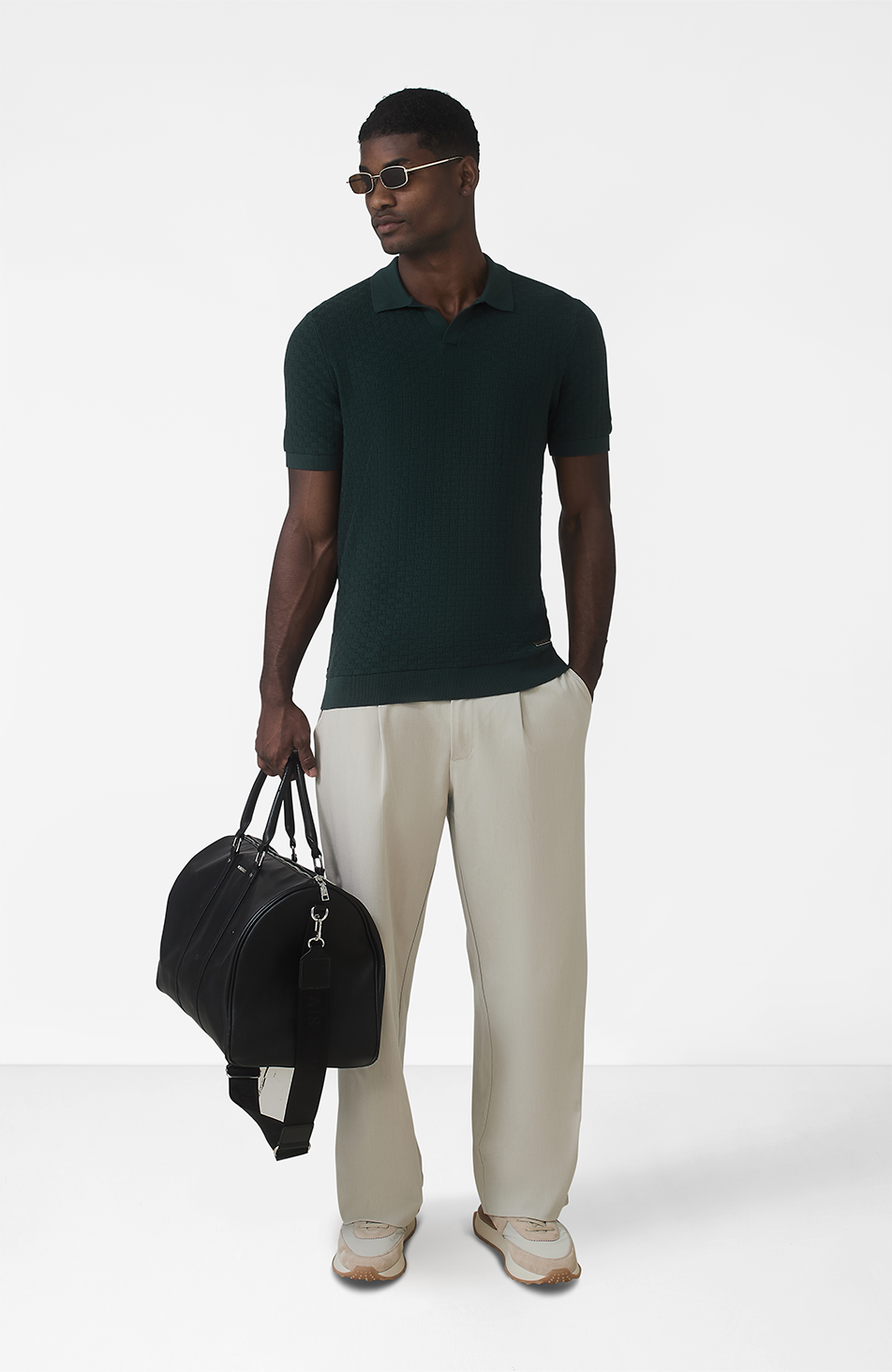 Nerano Slim Knit Polo in Dark Green