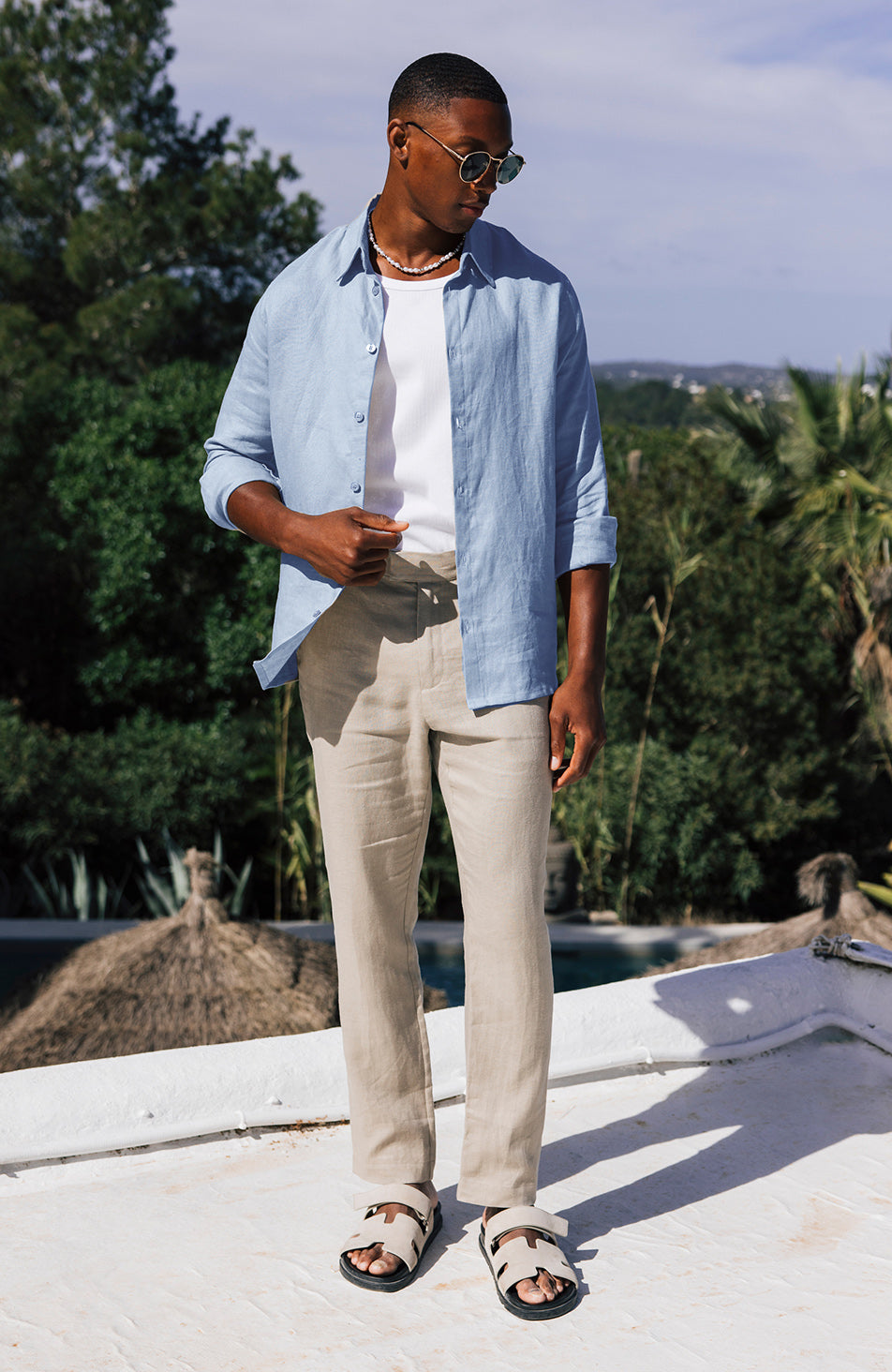 Nammos Pure Linen Tailored Trousers in Beige