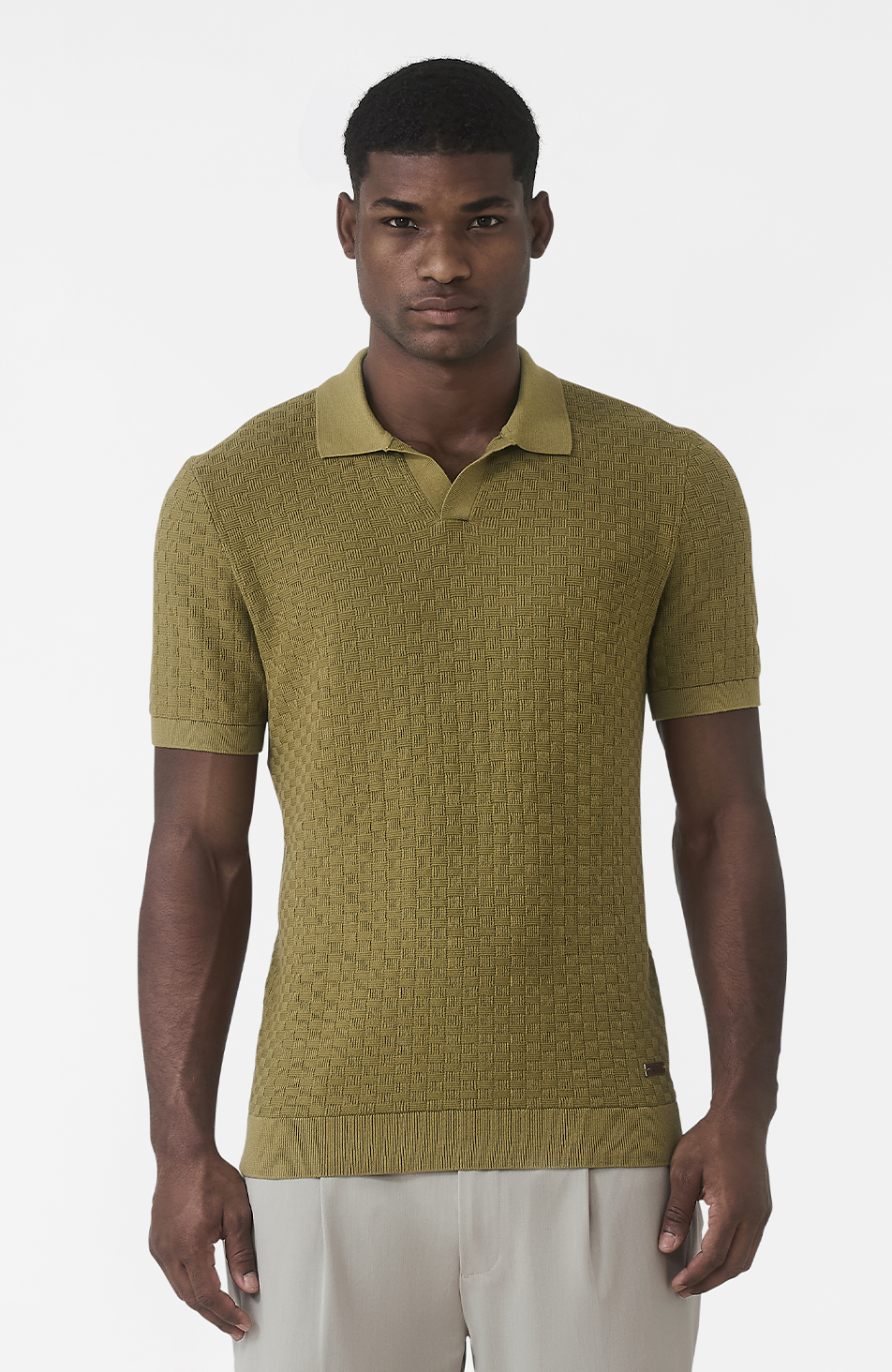 Nerano Slim Knit Polo in Olive