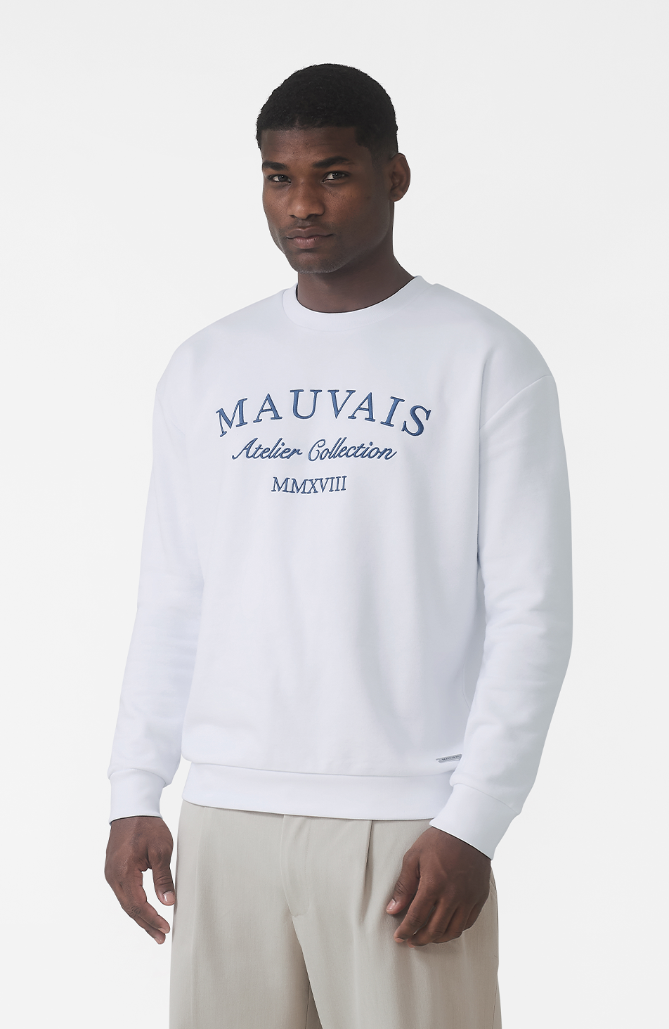 Ricamo Regular Logo Crew Sweatshirt in White