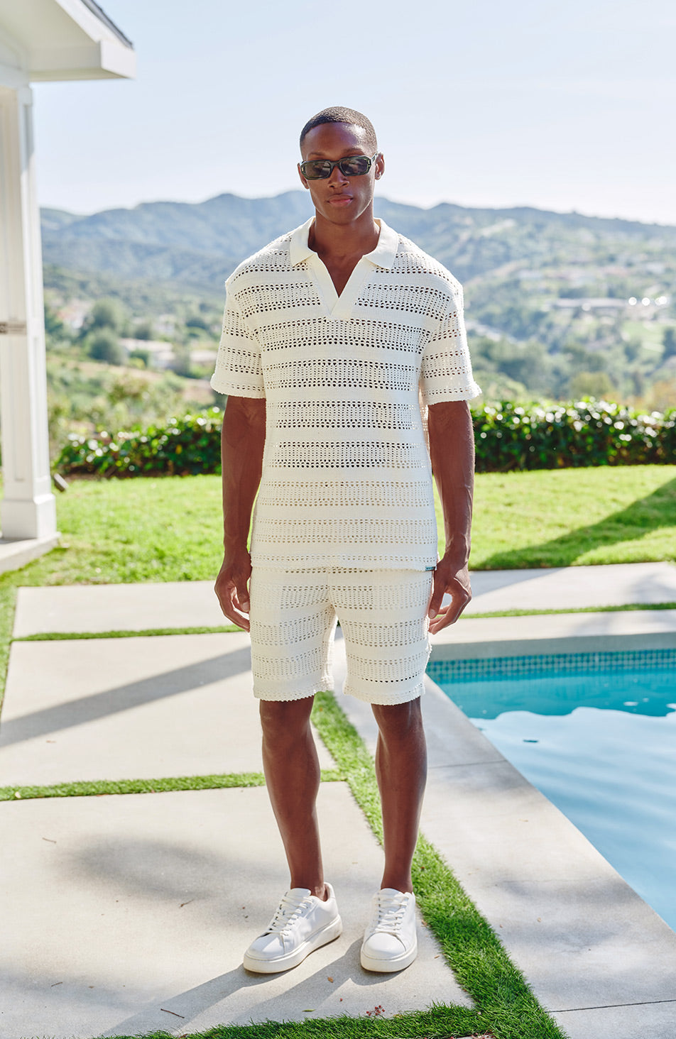 Romano Stripe Polo in White