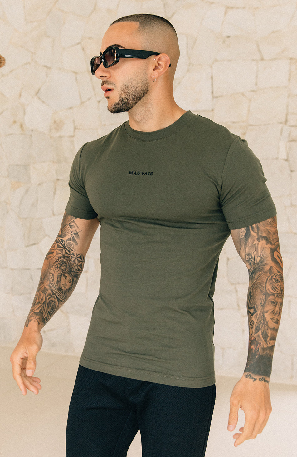 khaki muscle fit shirt