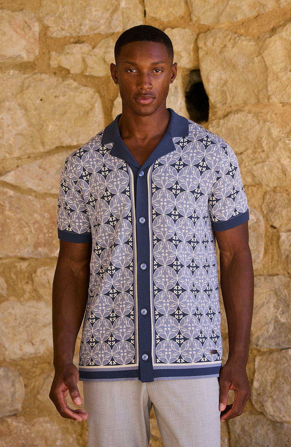 Cabo Slim Knit Shirt in Blue