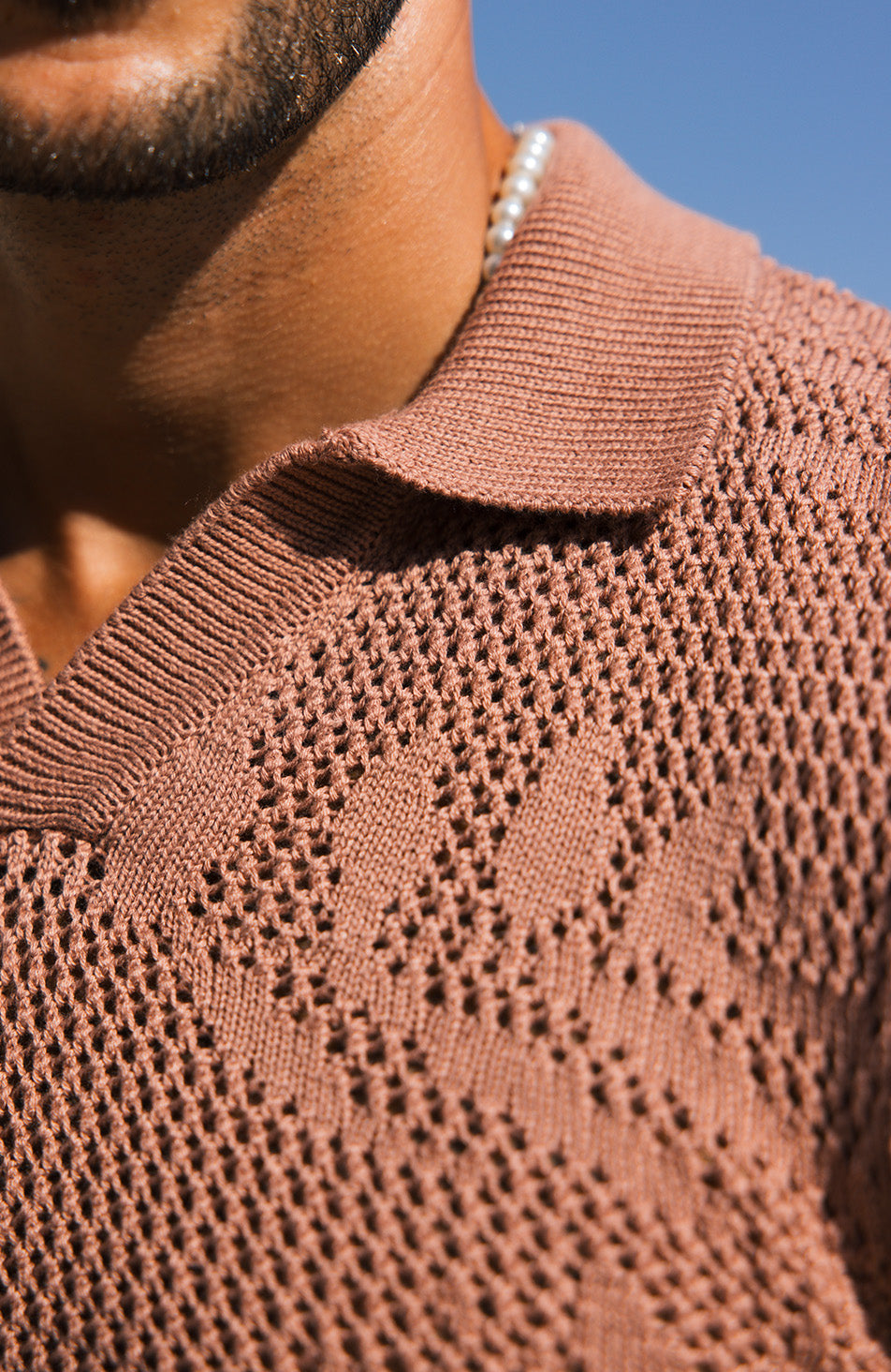 Tropics Relaxed Fit Crochet Knit Polo in Canyon