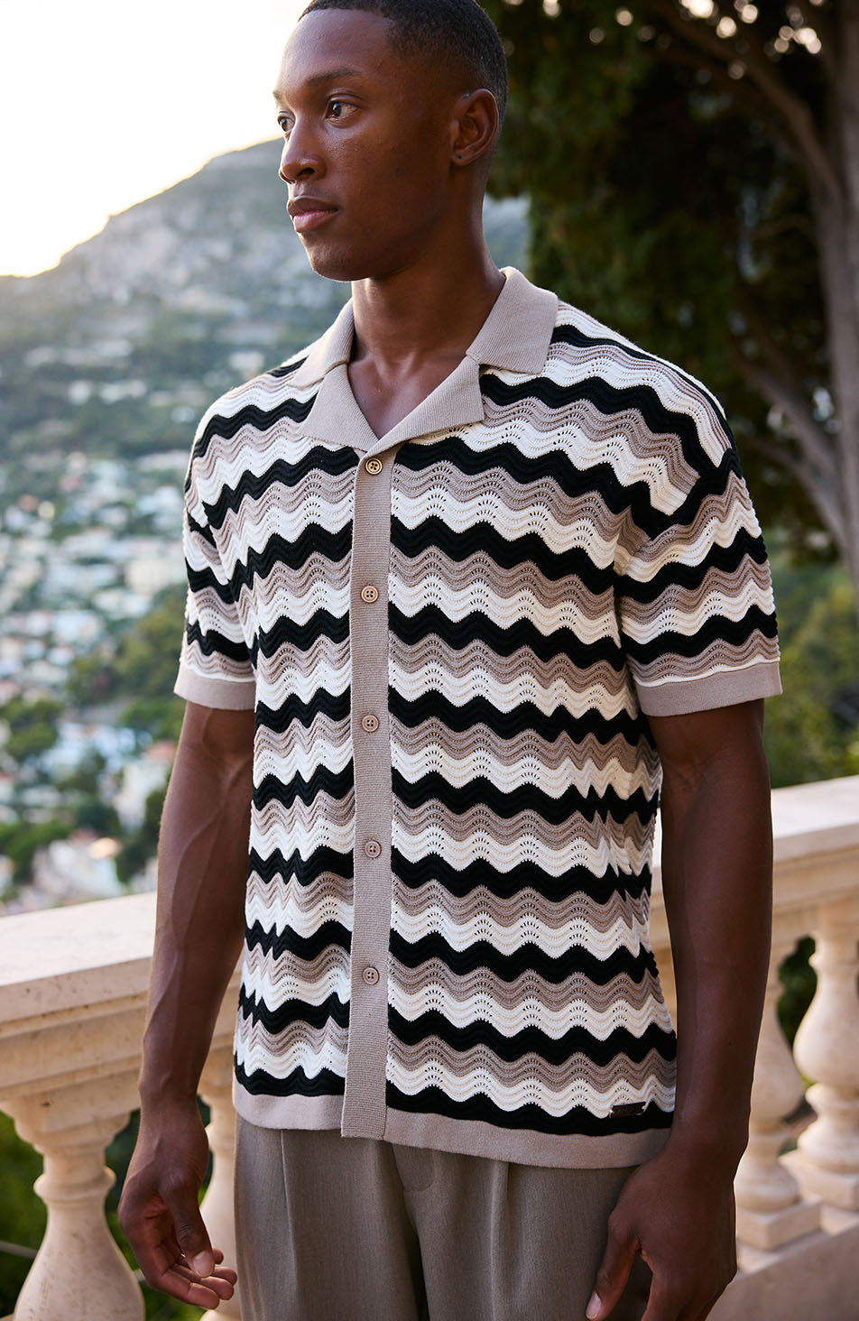 Aruba Textured Relaxed Fit Knitted Shirt in Taupe