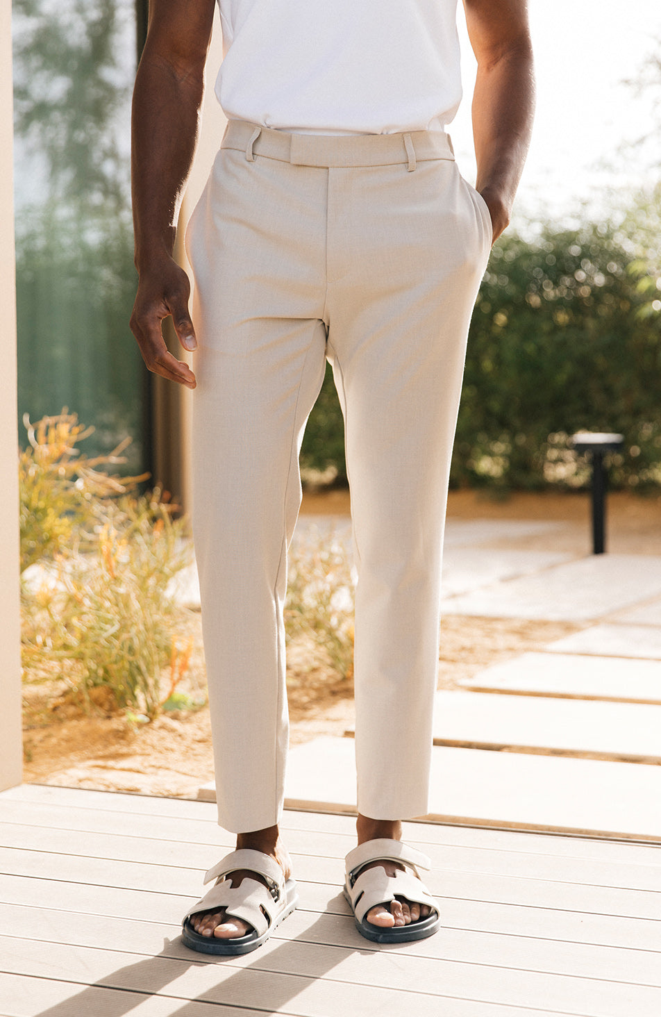 Aster Tailored Stretch Slim Leg Trousers in Beige
