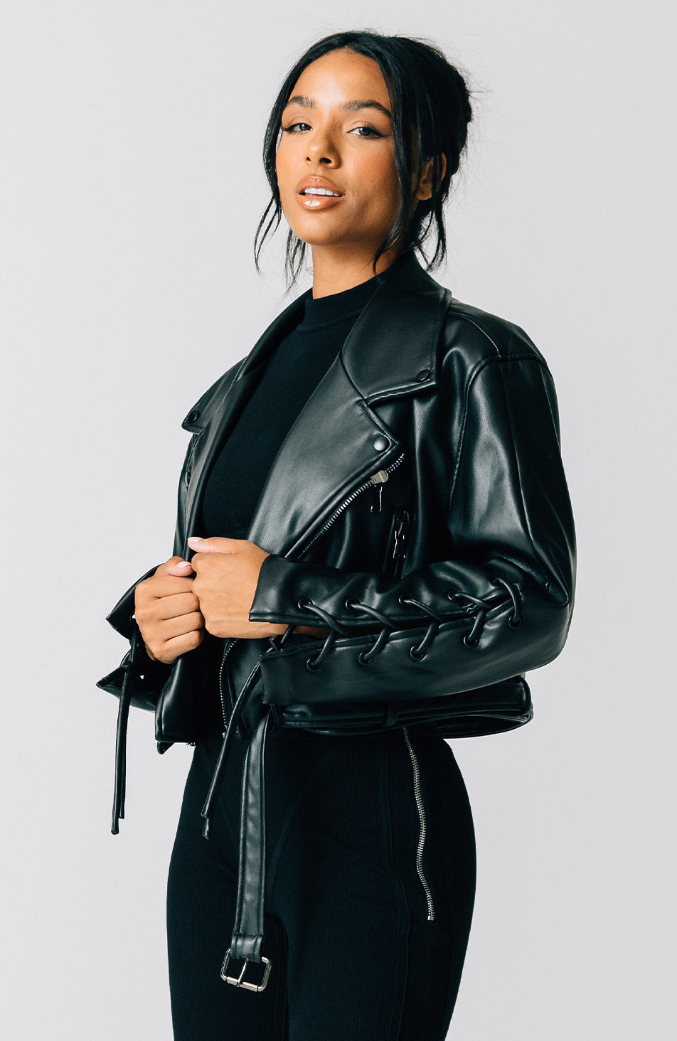 Womens Black Embossed Faux Leather Jacket – MAUVAIS