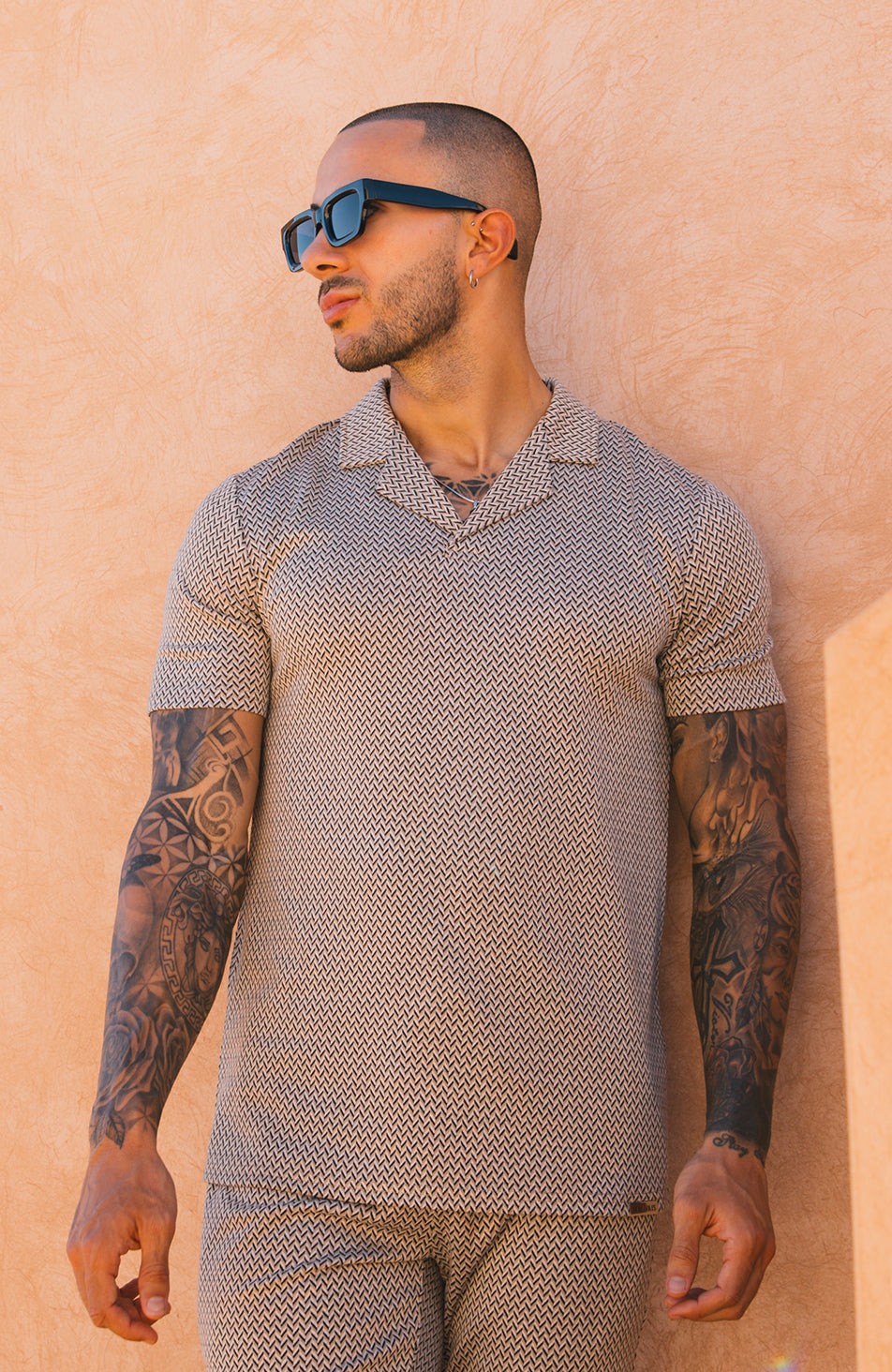Gio Revere Knit Polo in Beige