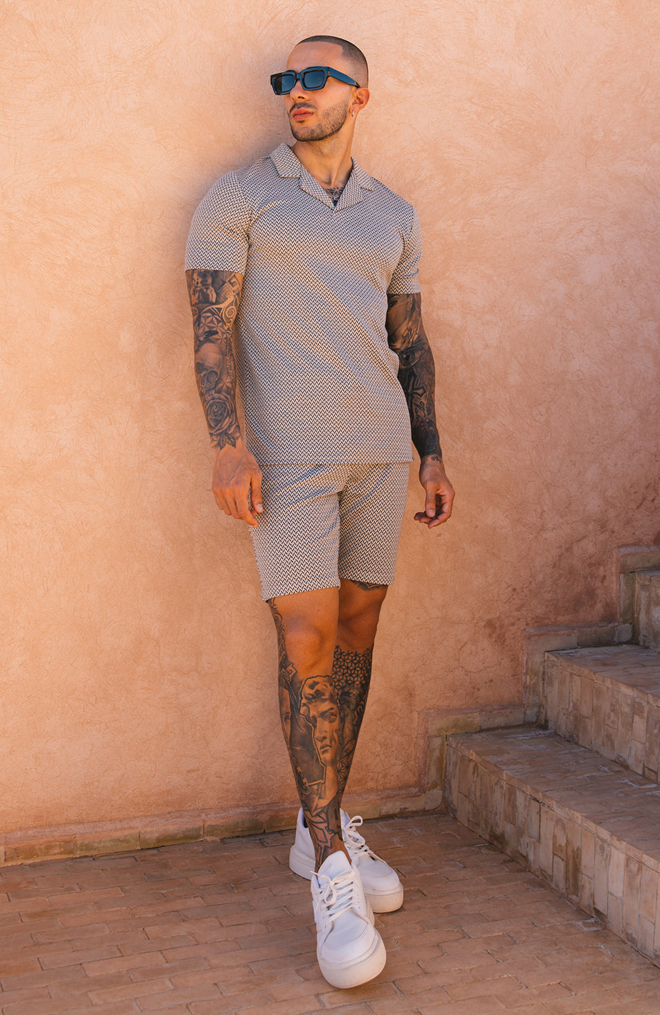 Gio Revere Knit Polo in Beige