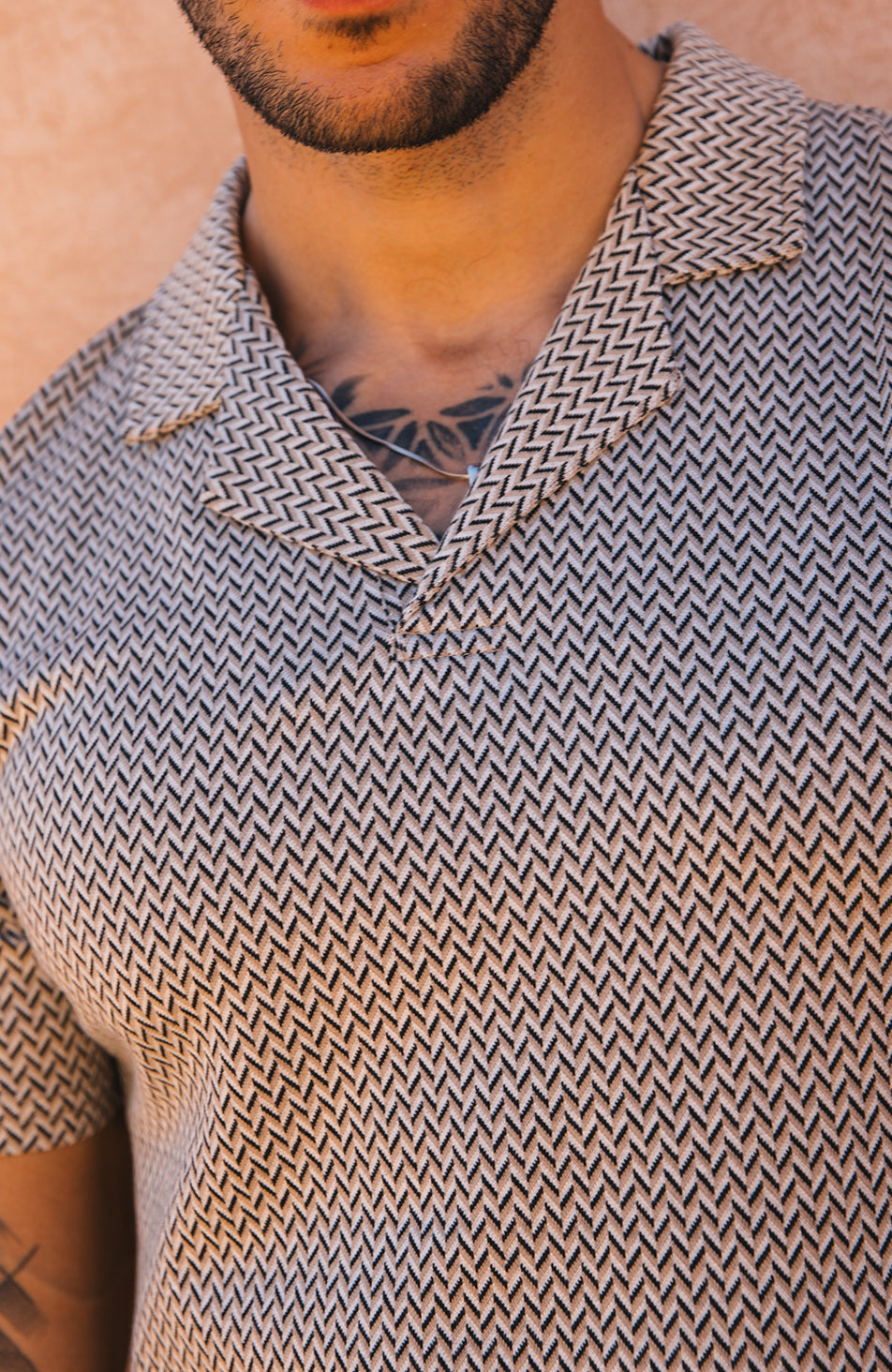 Gio Revere Knit Polo in Beige