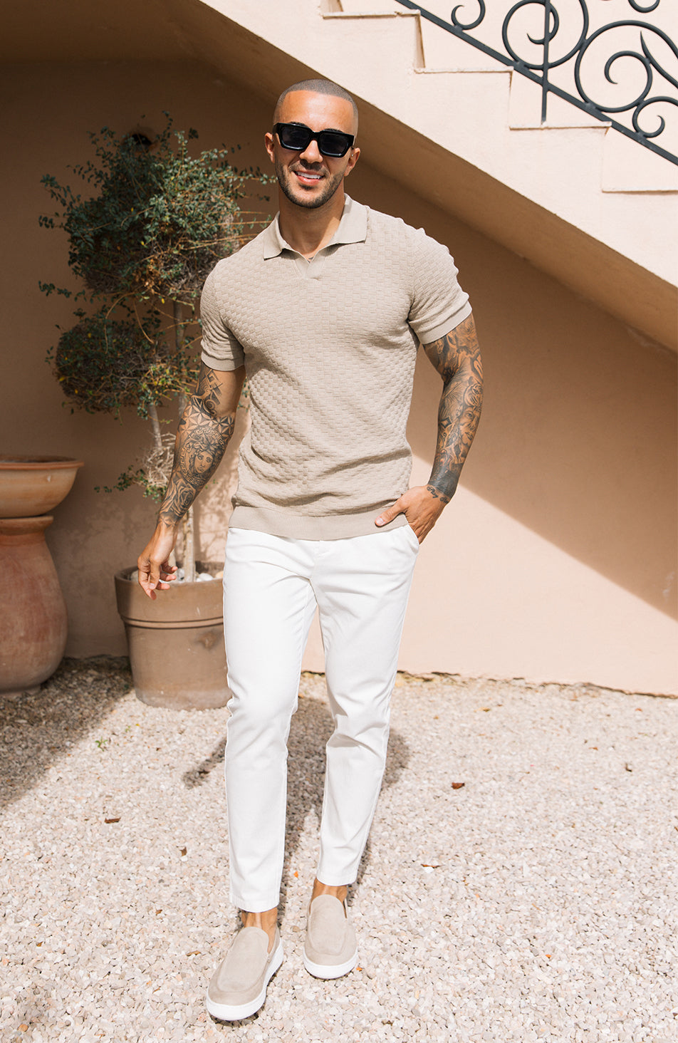 Nerano Slim Knit Polo in Taupe