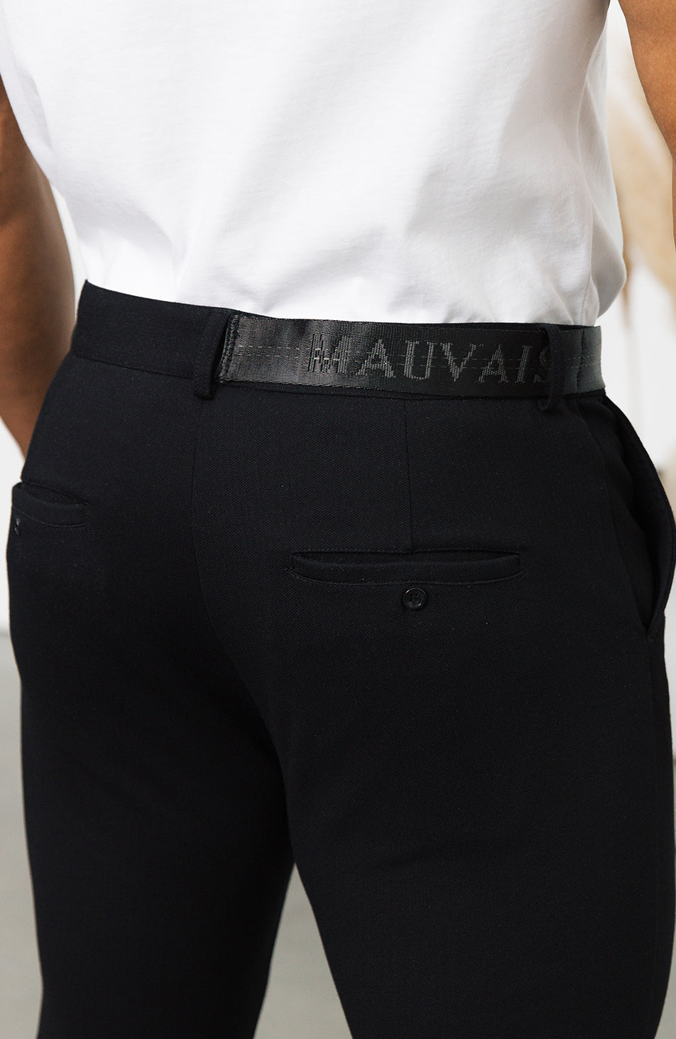 Signature Trousers With Tonal Half Belt in Black