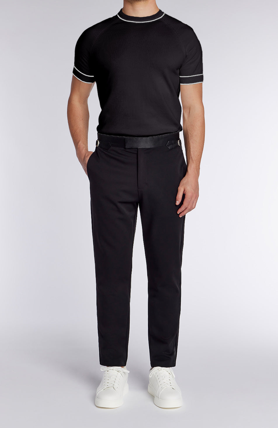 Blanton Slim Tux Chino Trousers in Black