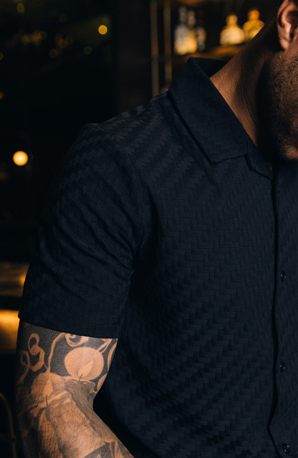 Vincent Slim Grid Shirt in Black