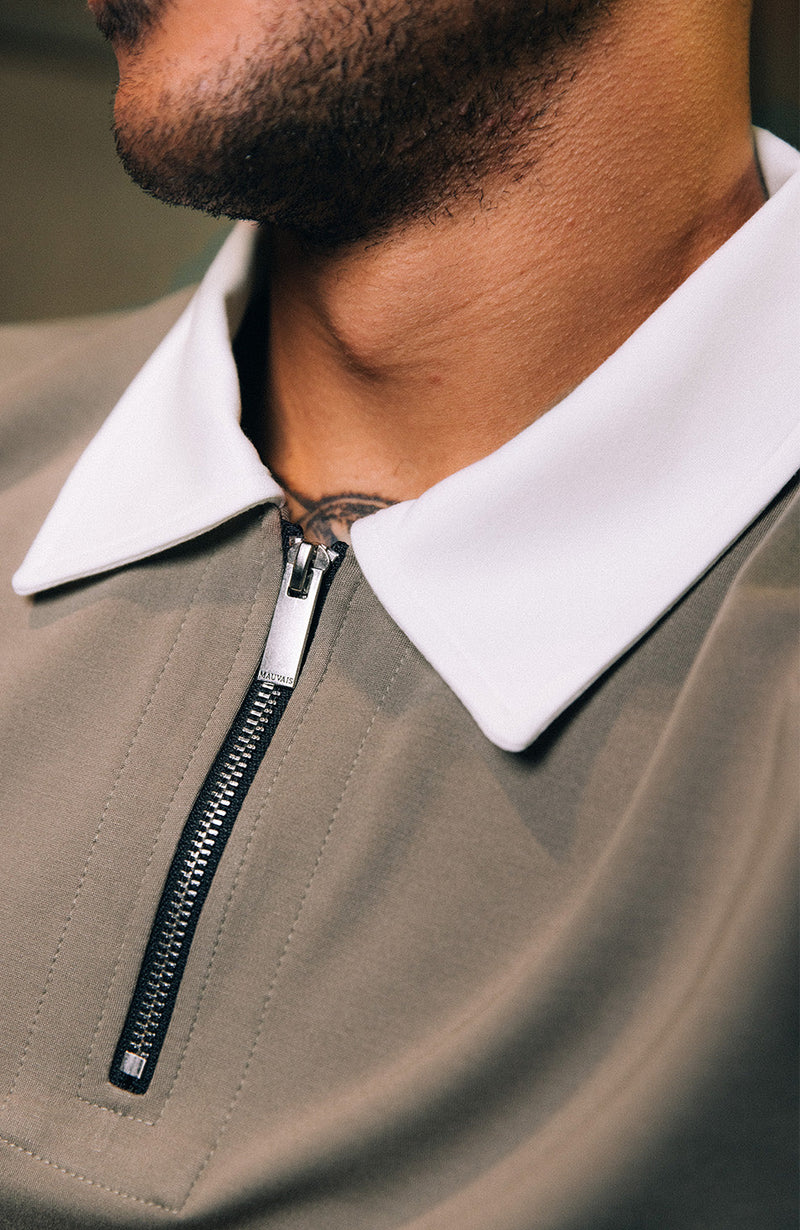 Carlo Luxe Zip Polo in Taupe