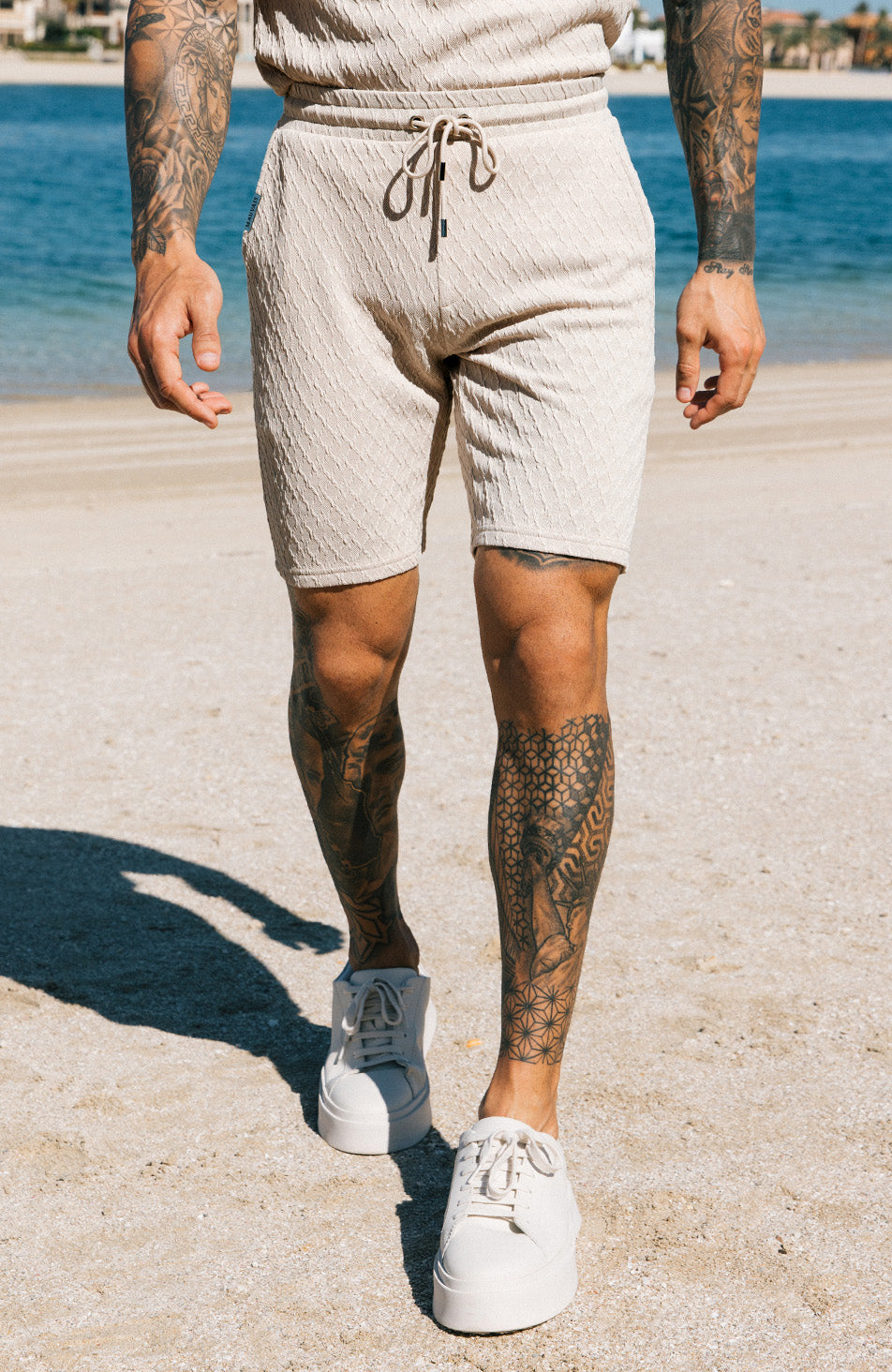 Cannes Knit Shorts in Beige