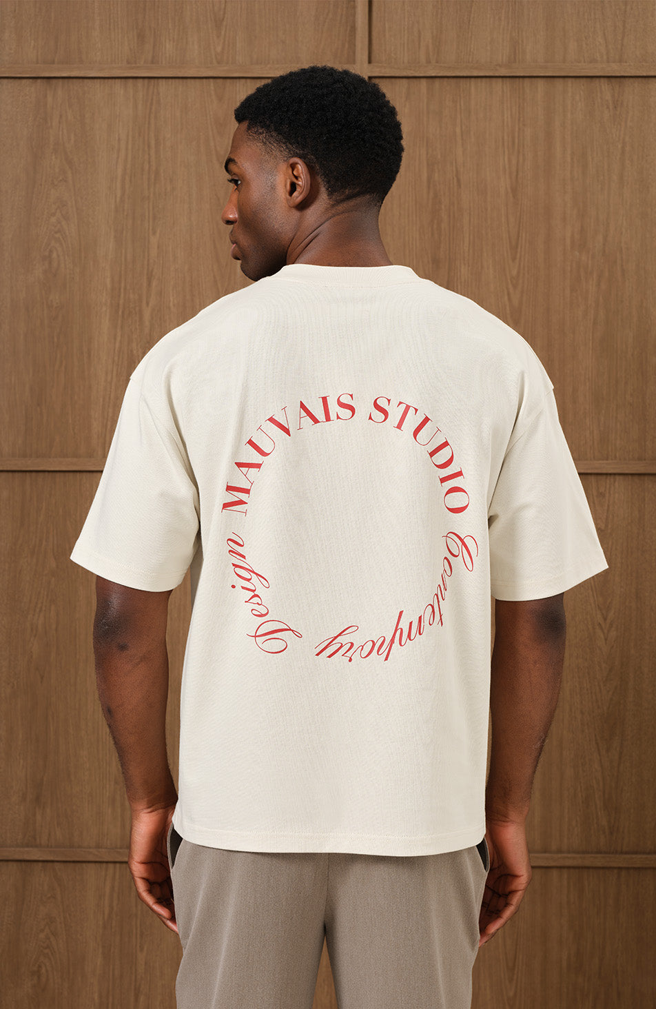 Embroidered Monogram Script T-shirt in Ecru