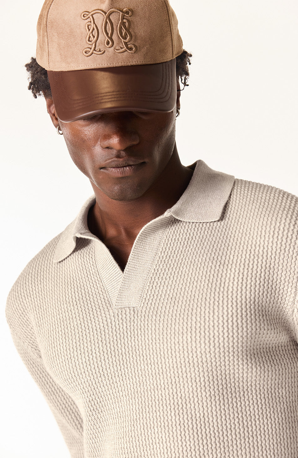 Dolce Relaxed Fit Long Sleeve Revere Jumper in Taupe