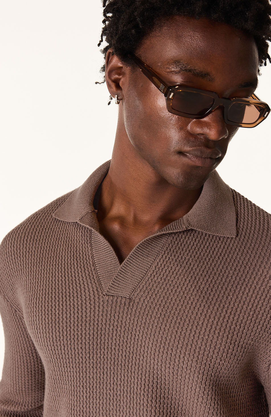 Dolce Relaxed Fit Long Sleeve Revere Jumper in Brown