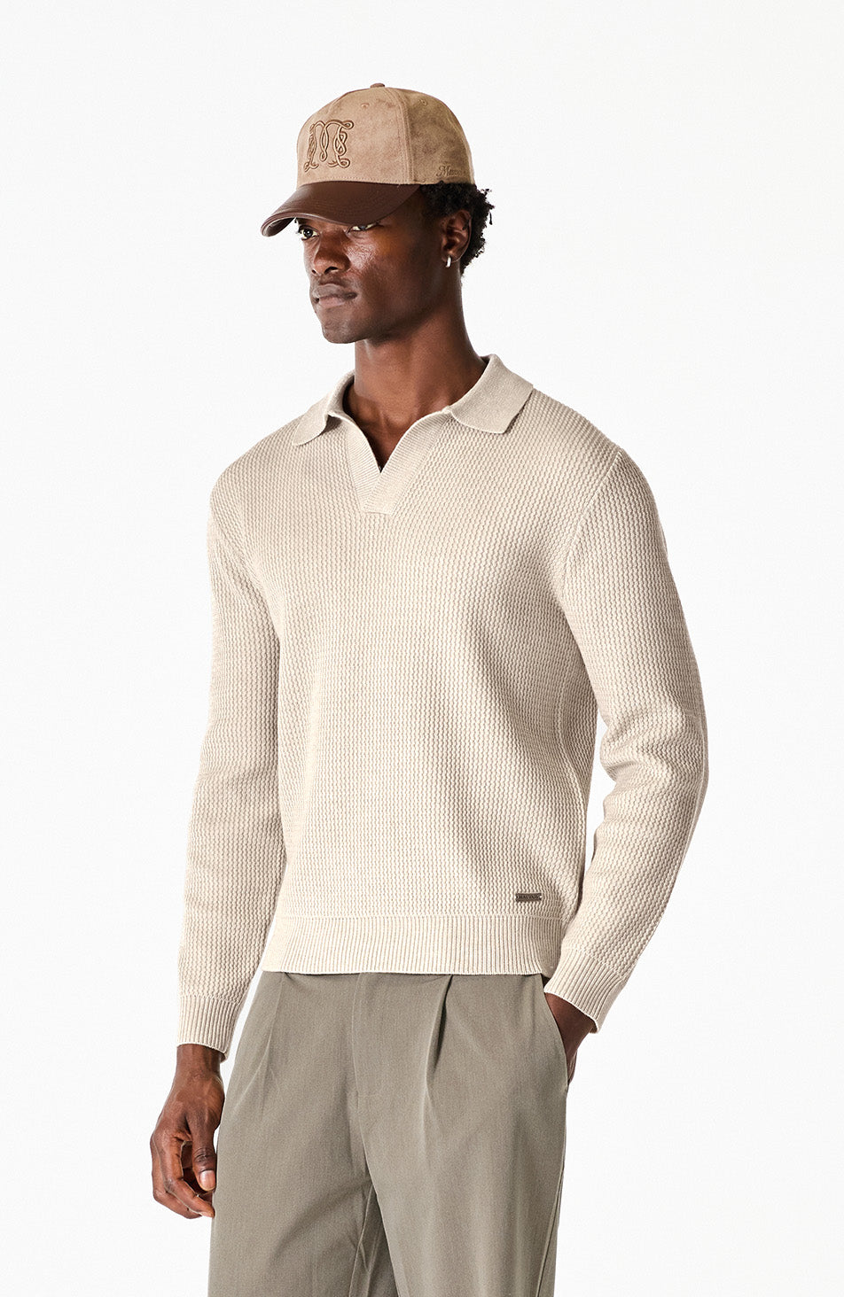 Dolce Relaxed Fit Long Sleeve Revere Jumper in Taupe