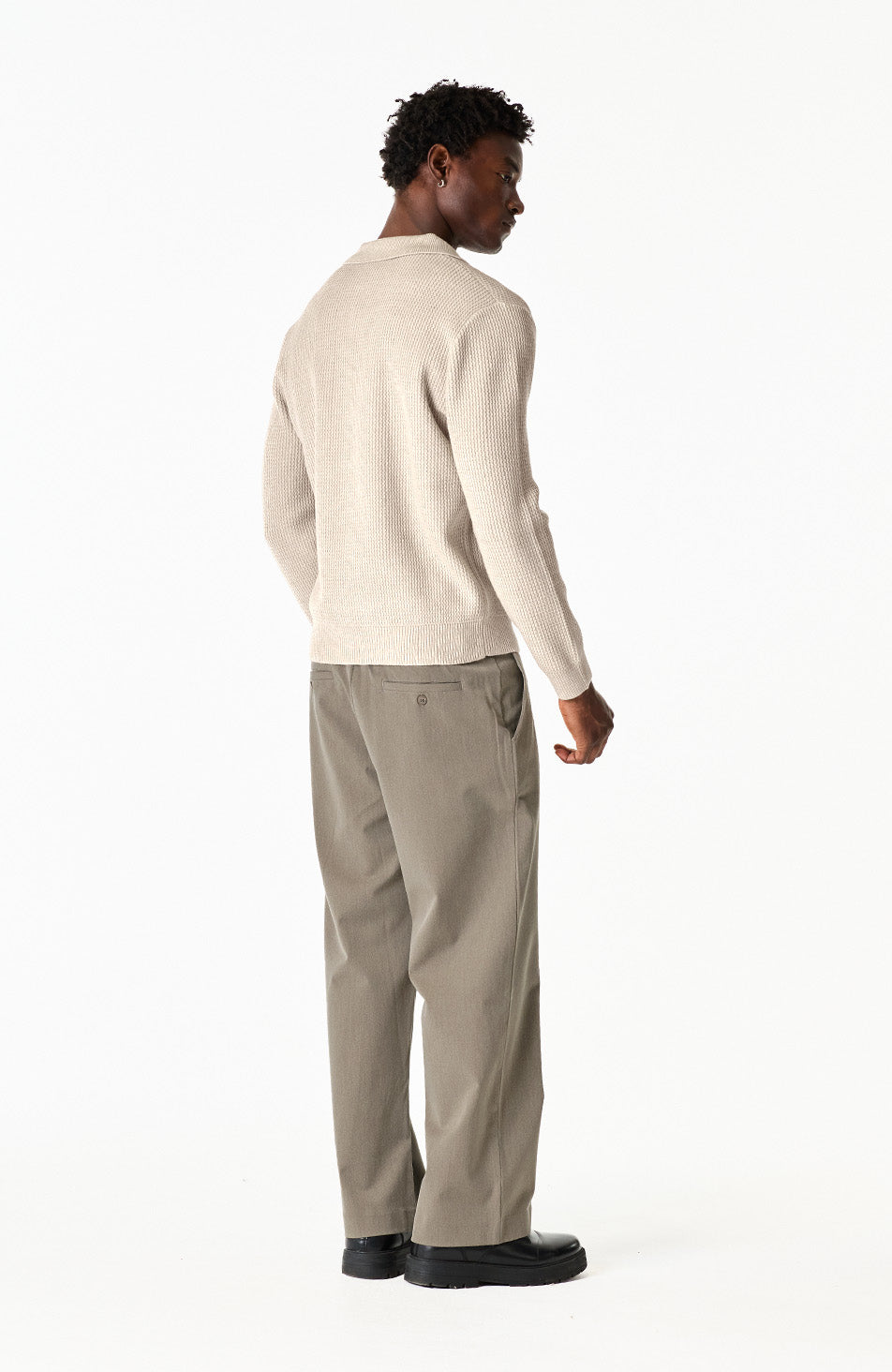 Dolce Relaxed Fit Long Sleeve Revere Jumper in Taupe
