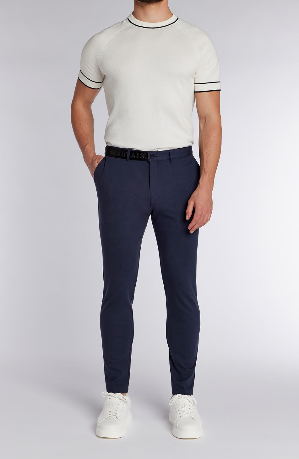 Signature Half Belt Trousers in Navy