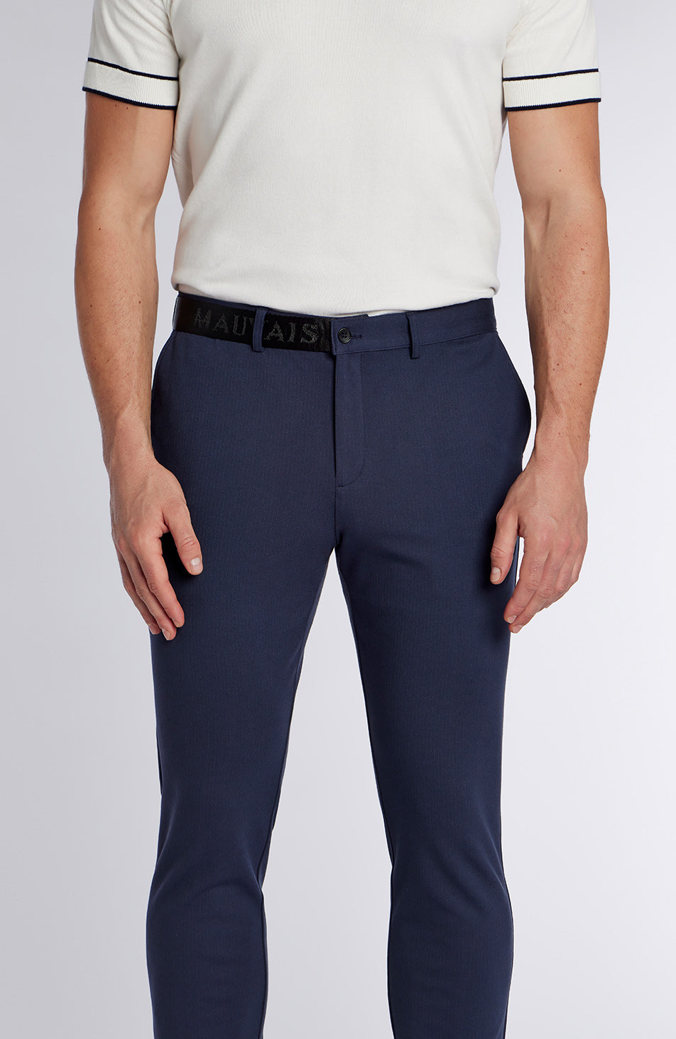 Signature Half Belt Trousers in Navy