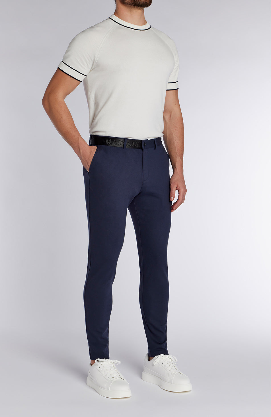 Signature Half Belt Trousers in Navy