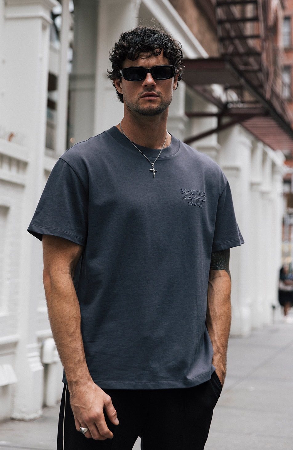 Nozomi Oversized Embroidery Tee in Slate