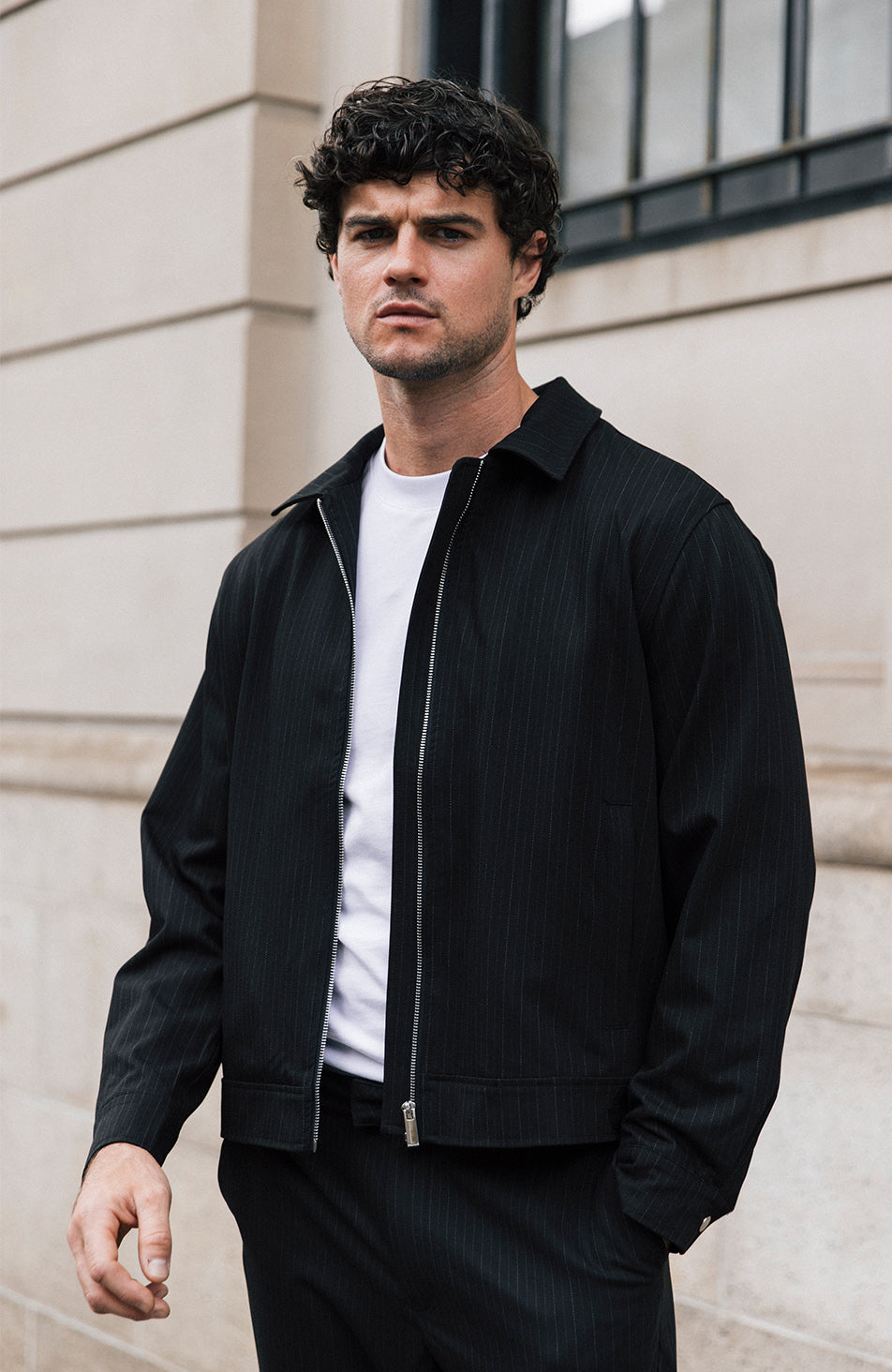 Savile Regular Pinstripe Jacket in Black