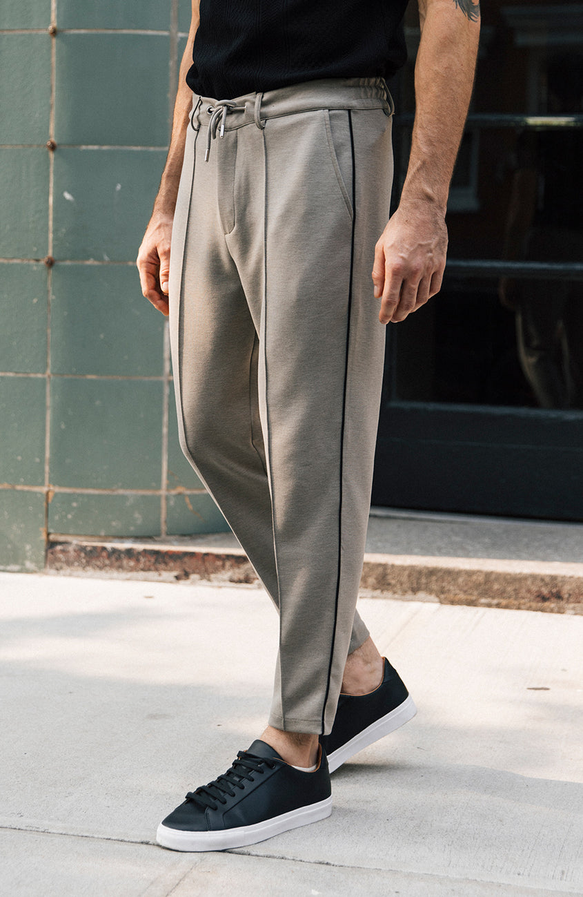 Lowell Slim Piping Trousers in Taupe