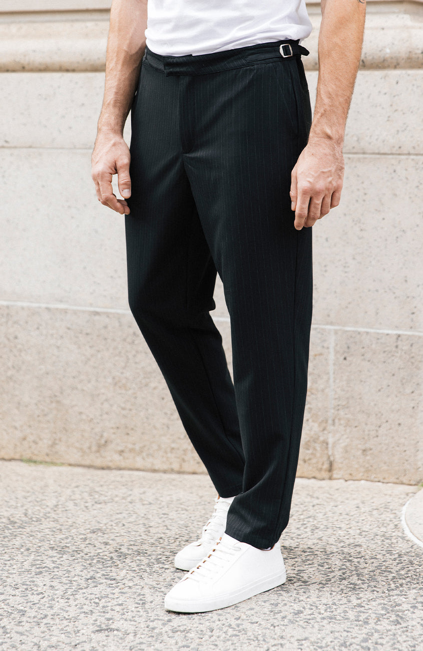 Savile Slim Pinstripe Chino Trousers in Black