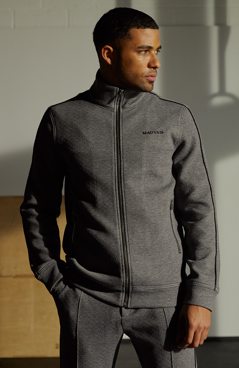Textured Piping Jacket in Grey