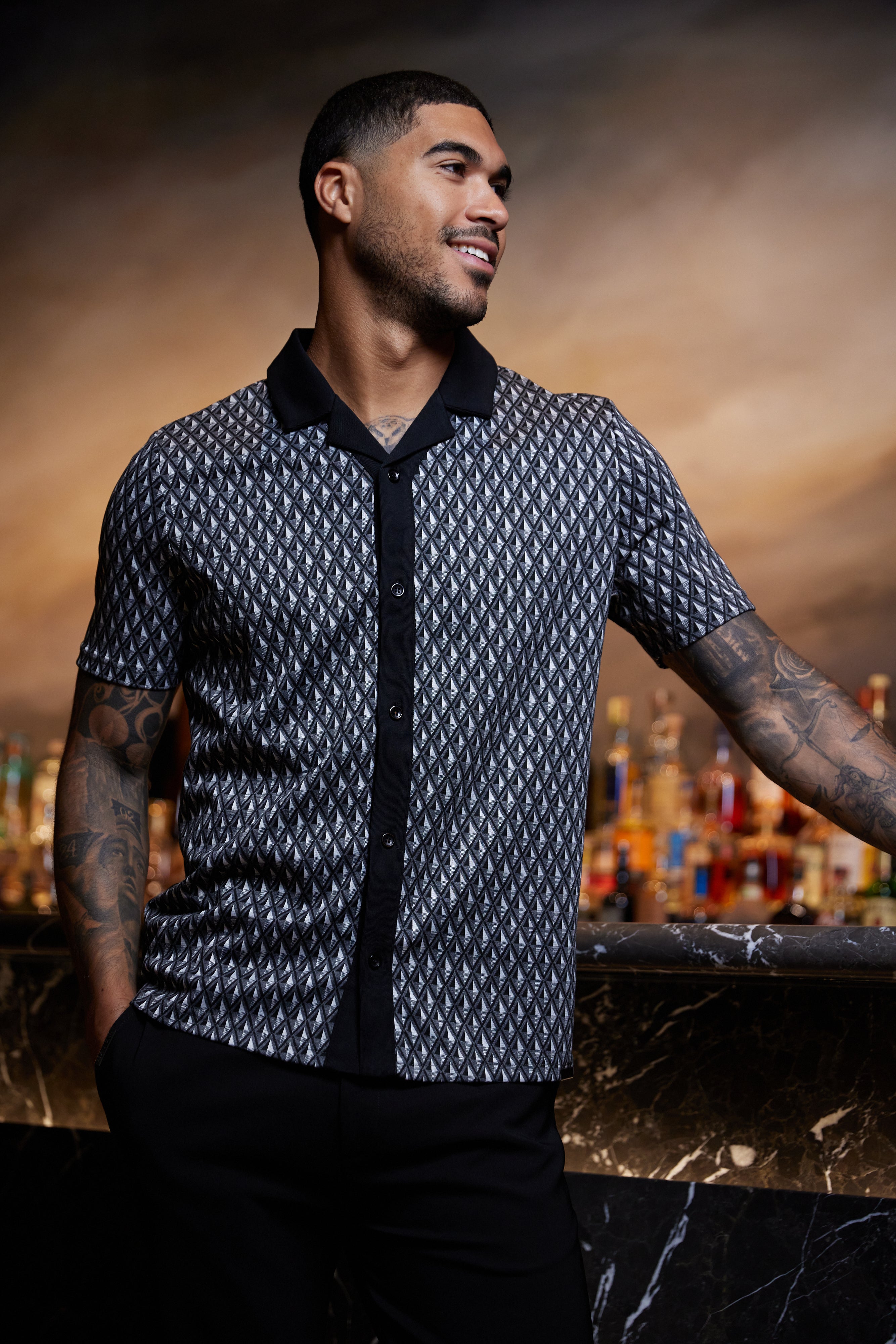 Melrose Regular Black Grey Diamond Revere Shirt