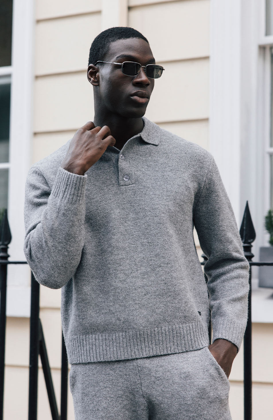 Montreux Knit Button Up Jumper in Grey