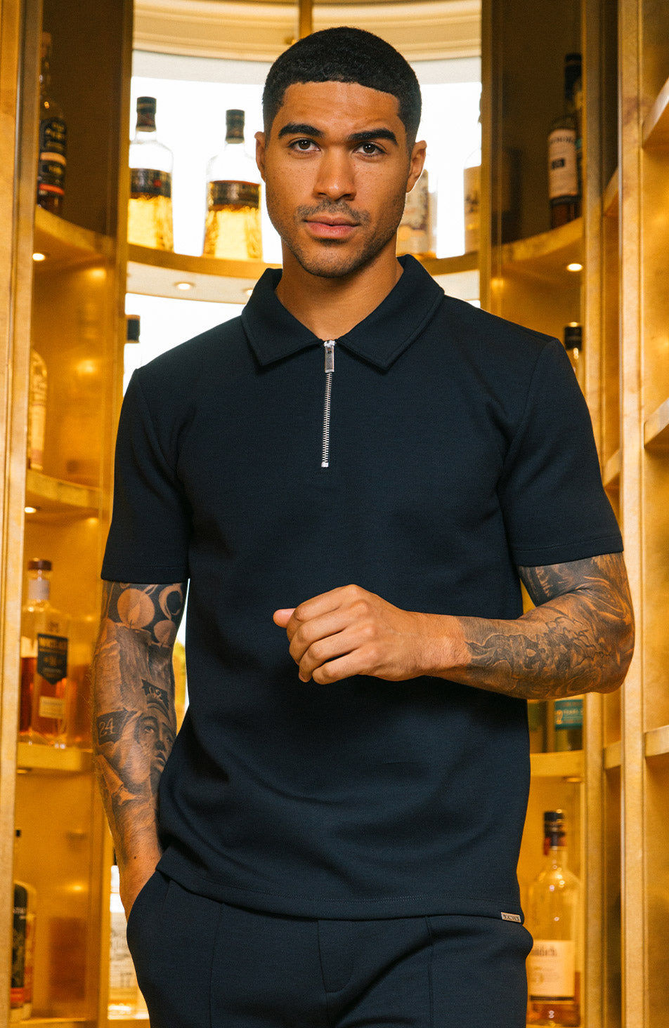 Lowell Luxe Zip Polo in Dark Navy