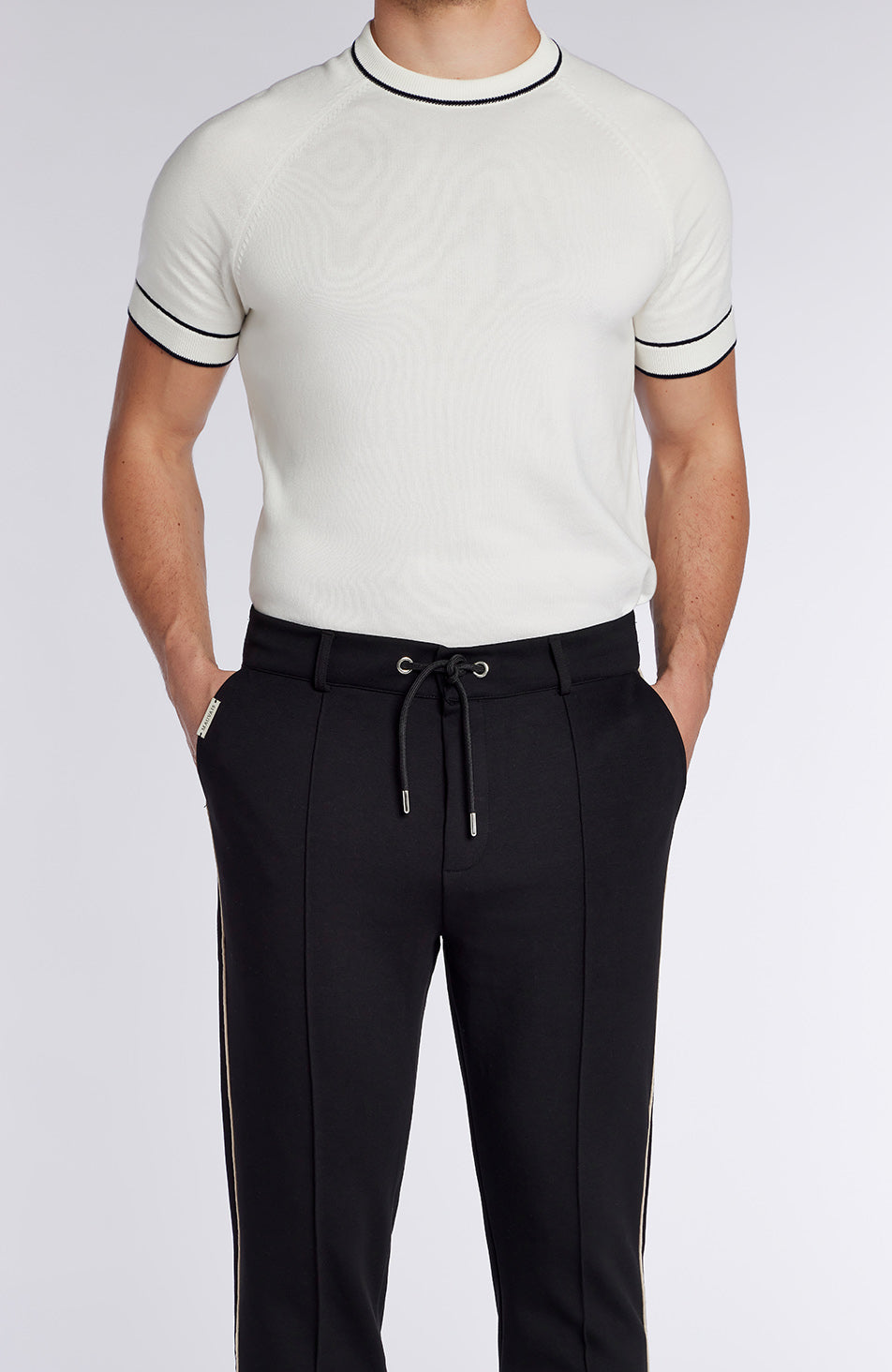 Lowell Slim Piping Trousers in Black