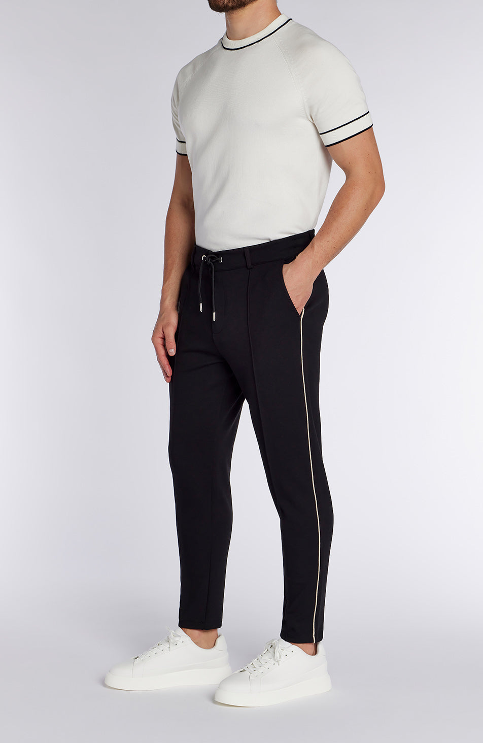 Lowell Slim Piping Trousers in Black