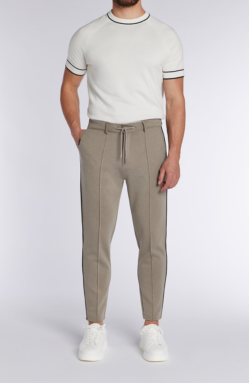 Lowell Slim Piping Trousers in Taupe