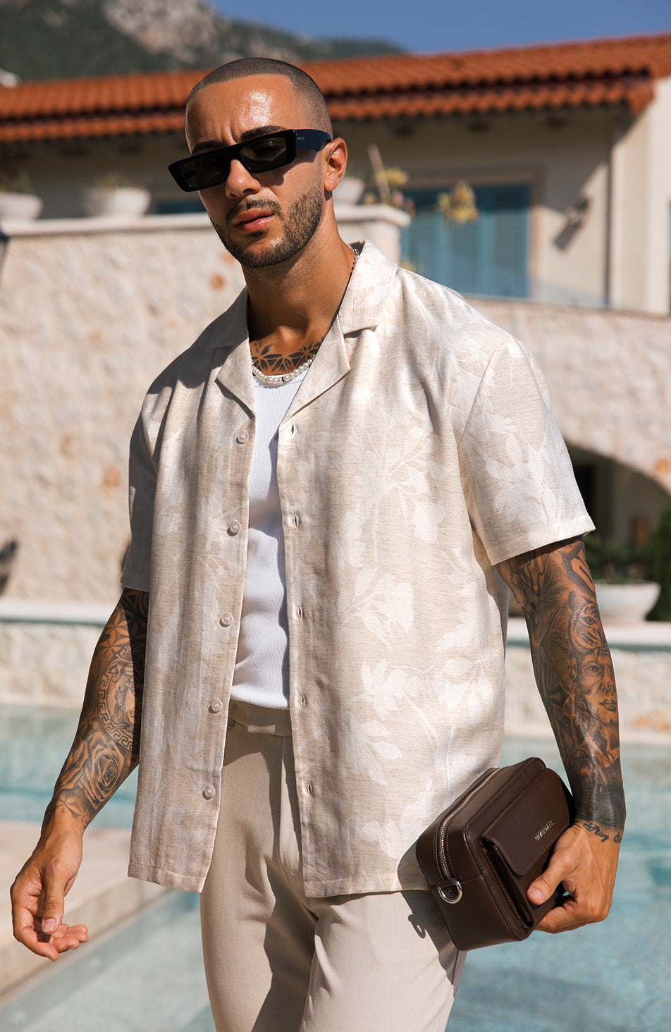 Kandima Relaxed Fit Linen Blend Floral Shirt in Cream