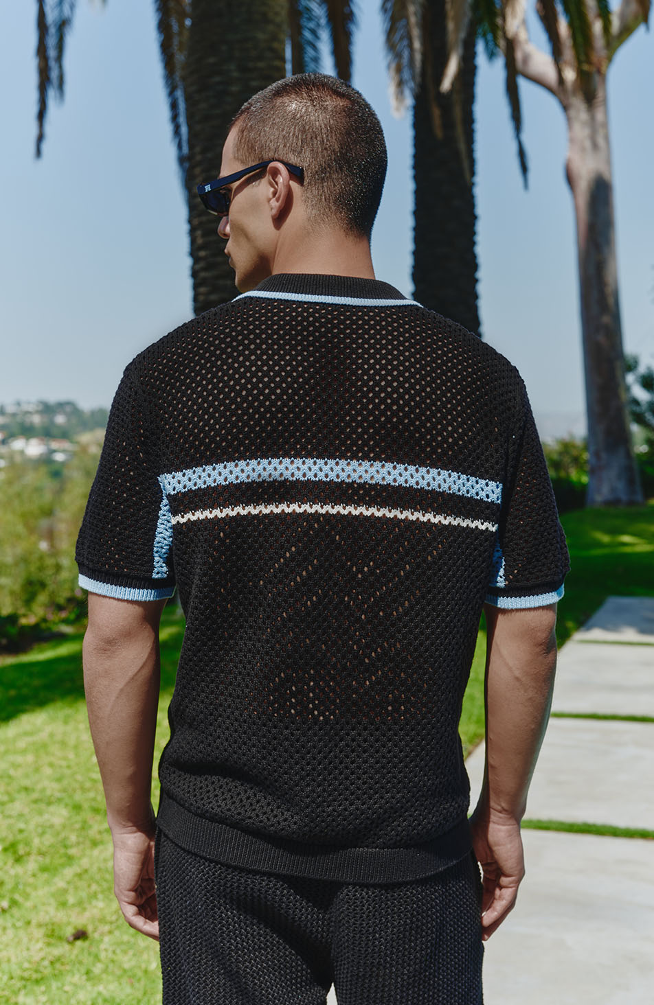 Malibu Cotton Short Sleeve Crochet Shirt in Black