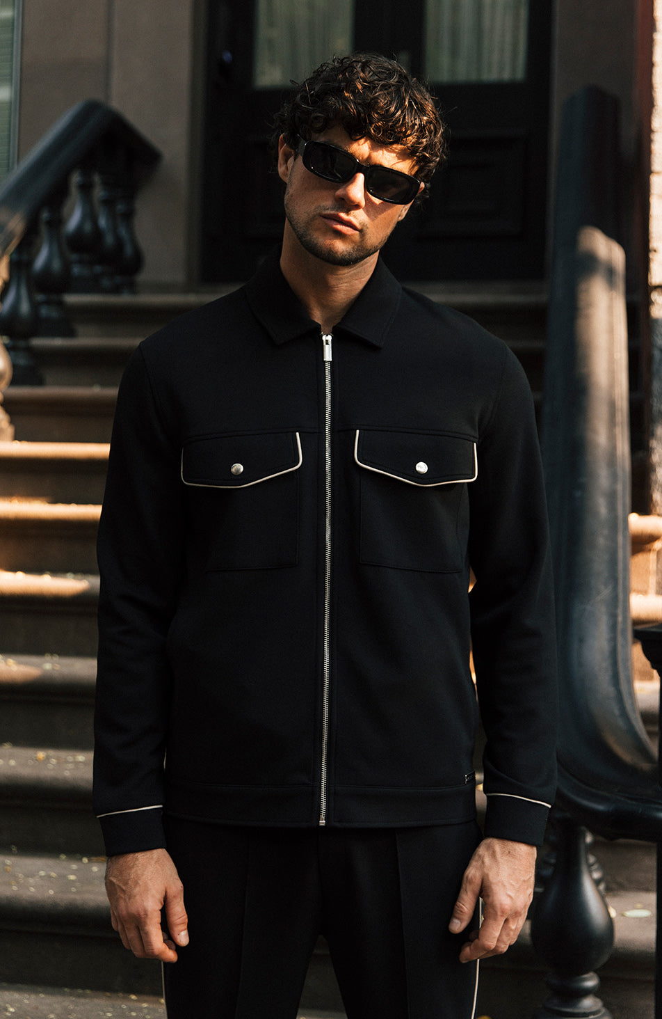 Lowell Regular Piping Jacket in Black