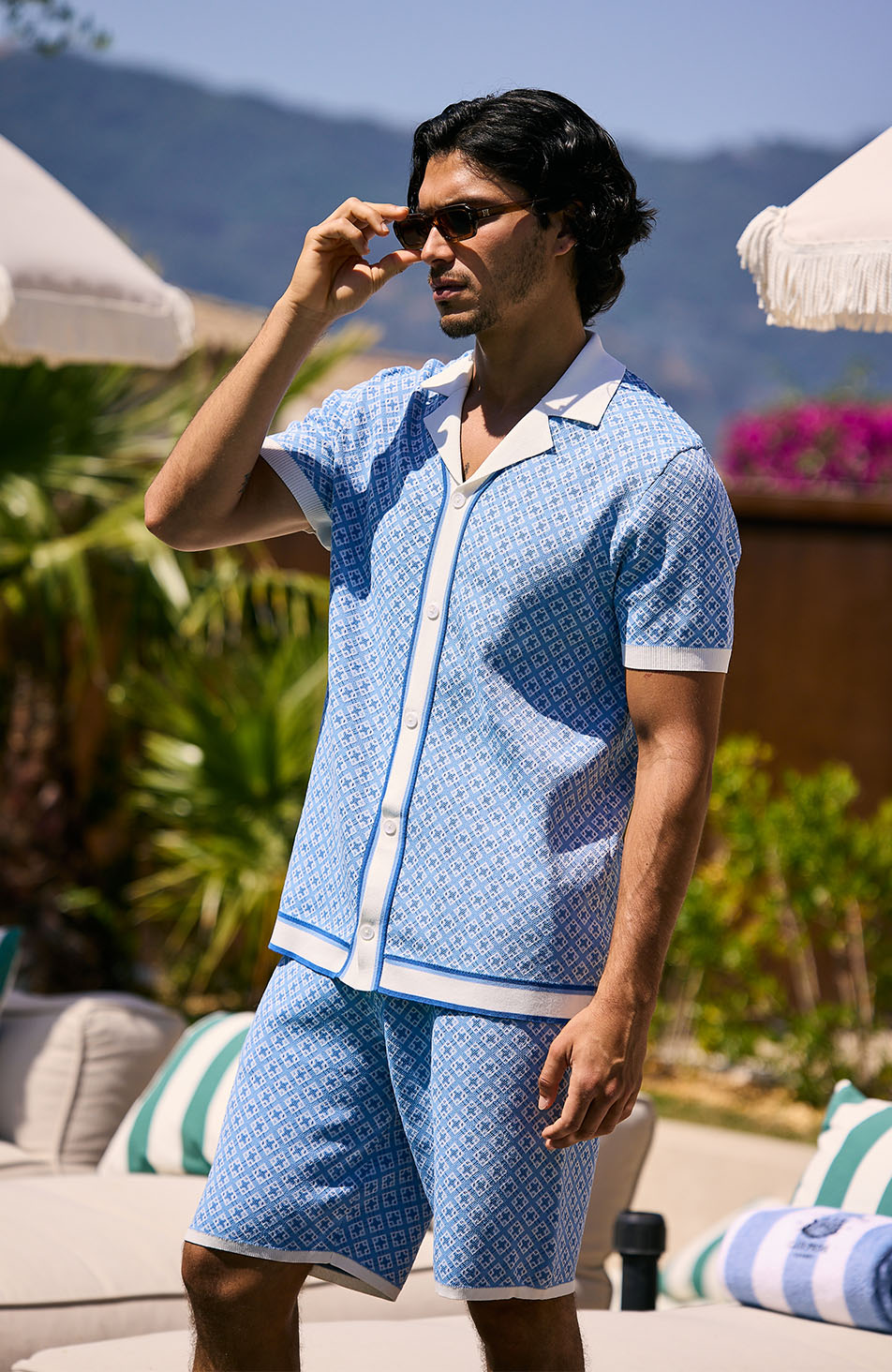 Terazzo Slim Knit Shorts in Blue