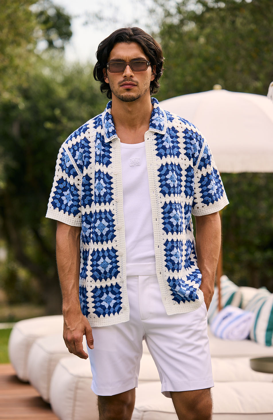 Quadro Crochet Shirt in Blue