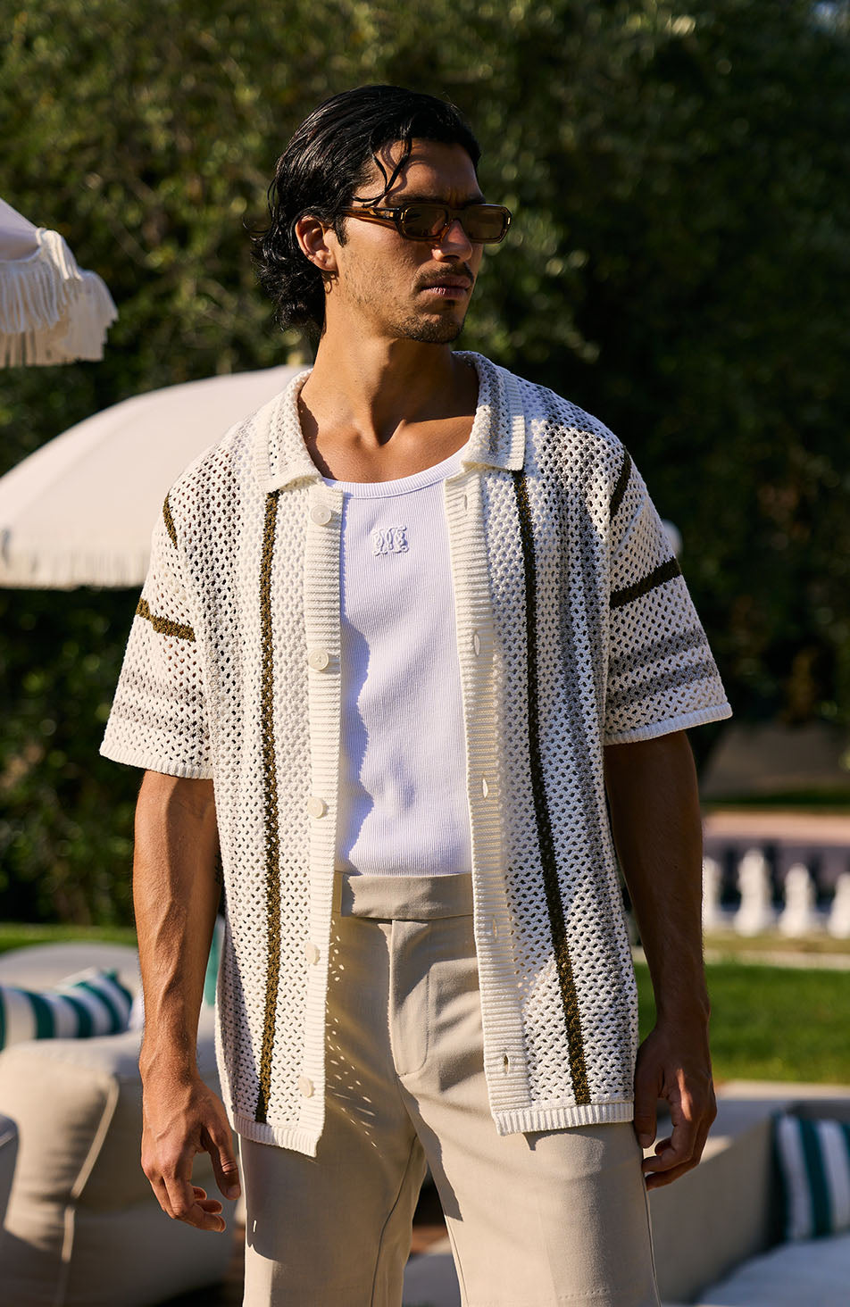 Brisa Cotton Crochet Stripe Shirt