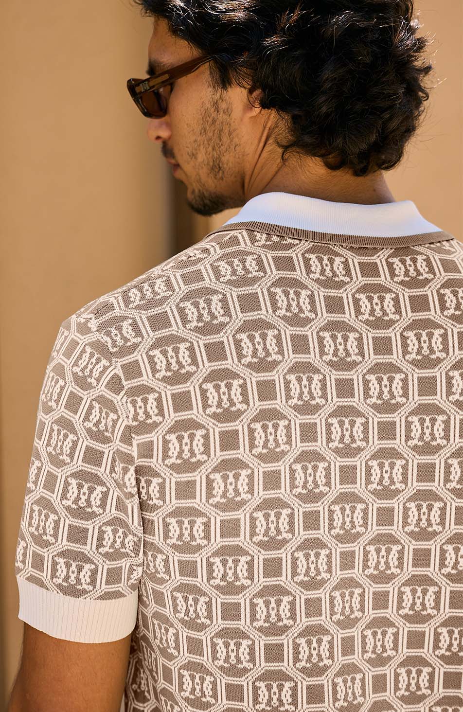 Monogram Jacquard Knit Polo in Beige